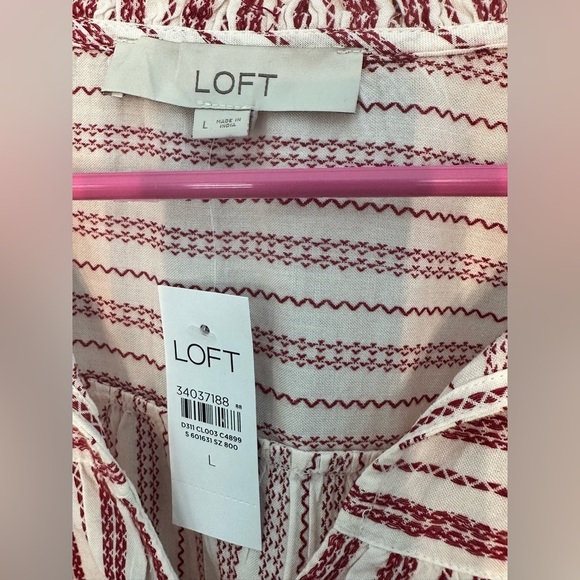 Loft NWT Red & White Striped Blouse Size Large Long Sleeve - Picture 3 of 6